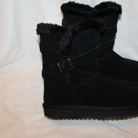 NEW UGG KOOLABURRA WOMEN'S BUCKLE STRAP‎ SUEDE SHORT BOOTS BLACK - Picture 6 of 6